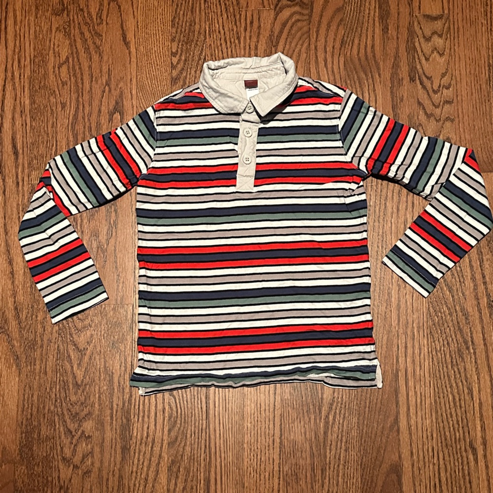 Tea Collection boys long sleeve collared striped henley shirt size 8